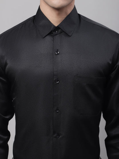 Jainish Men's Black Dobby Textured Formal Shirt