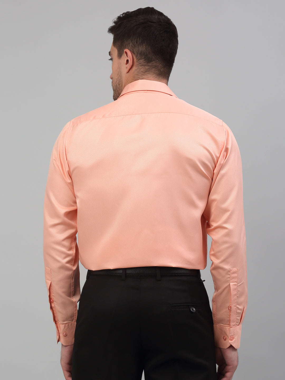 Jainish Men's Orange Dobby Textured Formal Shirt