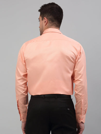 Jainish Men's Orange Dobby Textured Formal Shirt