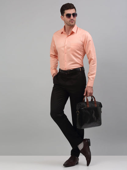 Jainish Men's Orange Dobby Textured Formal Shirt