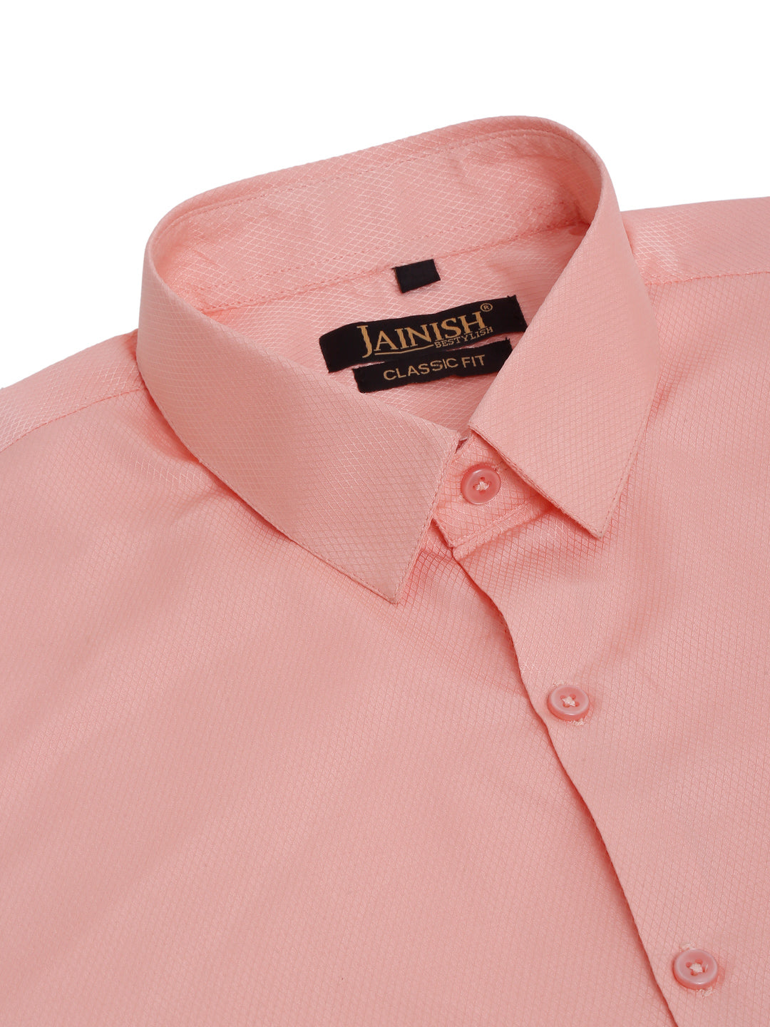 Jainish Men's Orange Dobby Textured Formal Shirt