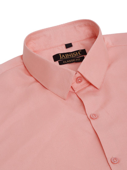Jainish Men's Orange Dobby Textured Formal Shirt