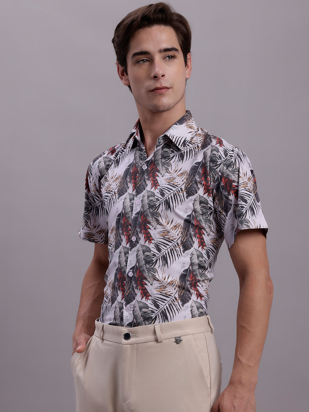 Jainish Men's Floral Printed Formal Shirt - Red