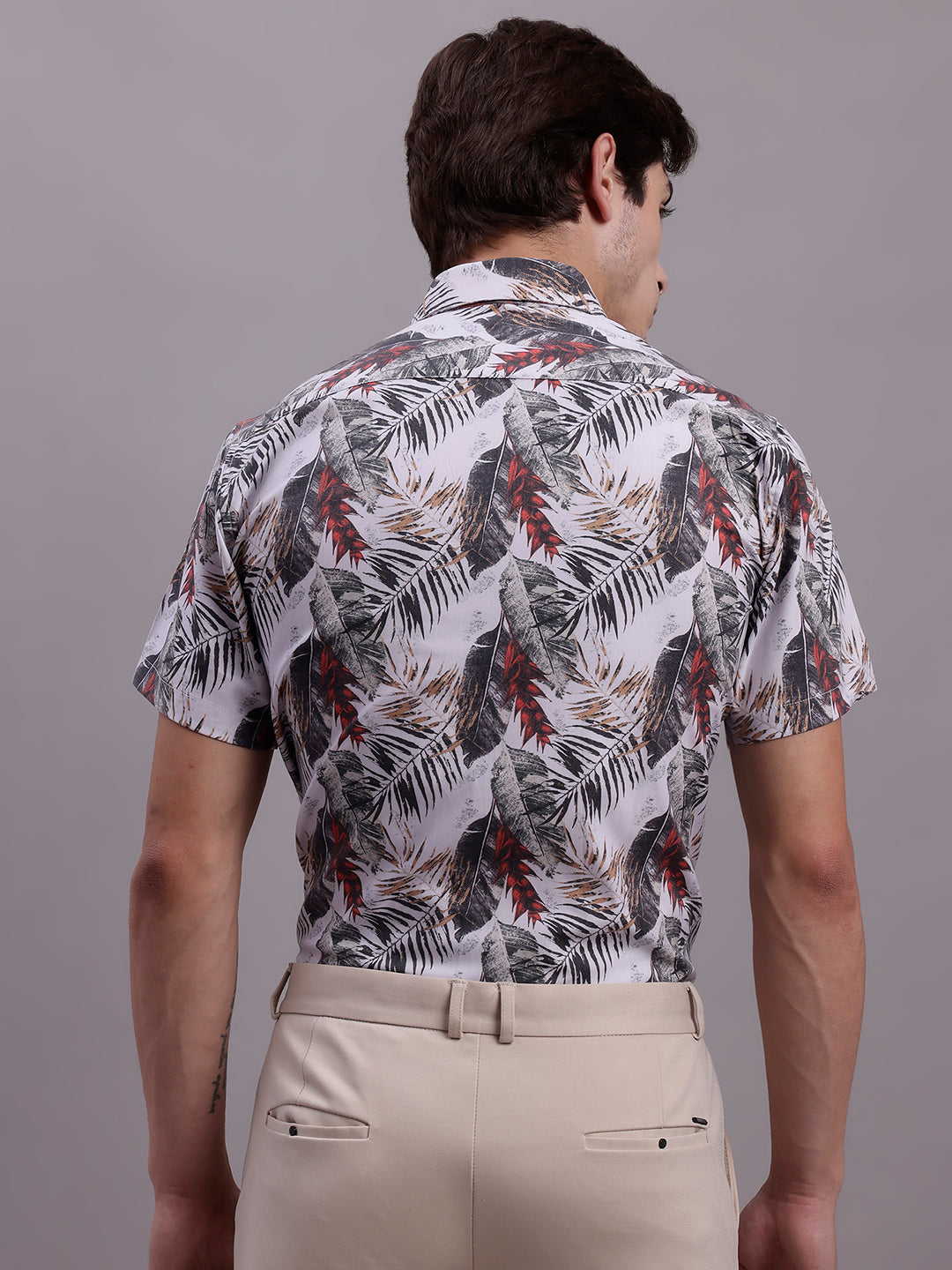 Jainish Men's Floral Printed Formal Shirt - Red