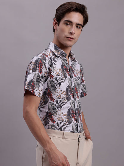 Jainish Men's Floral Printed Formal Shirt - Red