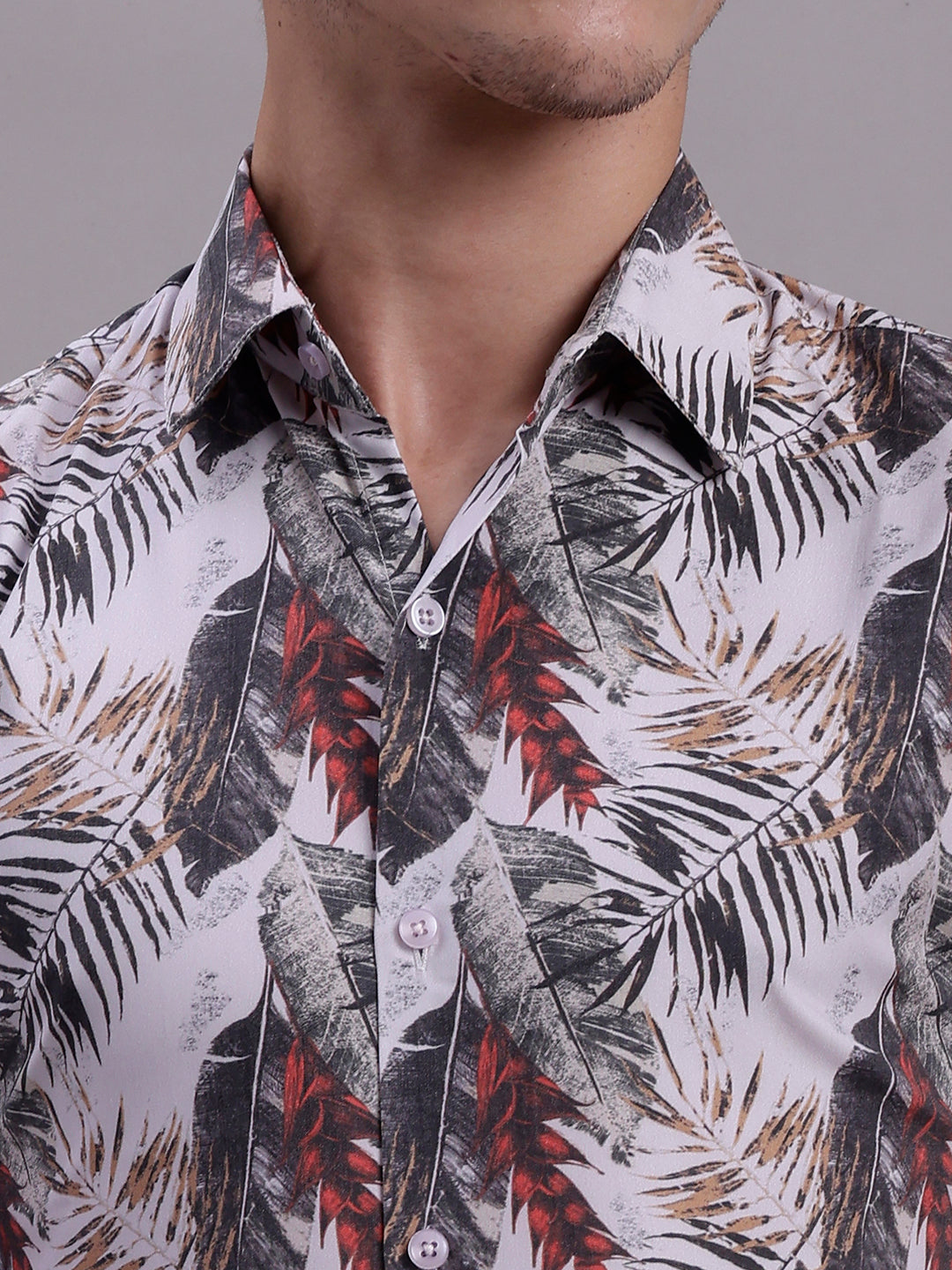 Jainish Men's Floral Printed Formal Shirt - Red