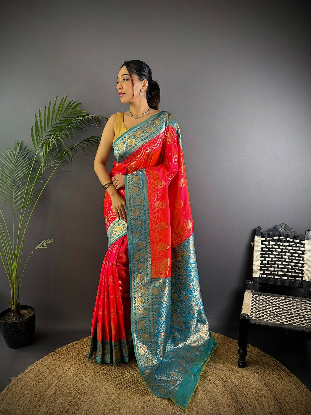 Joban Fashion Turquoise Butti Banarasi Silk Sarees