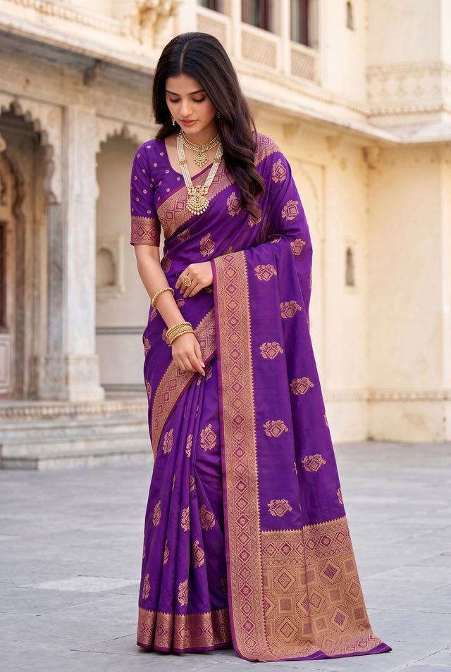 Elora Purple Soft Banarasi Silk Woven Designer Saree