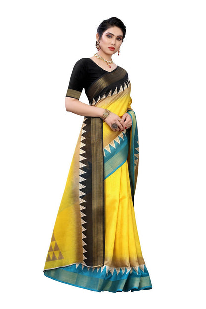 Vamika Yellow & Black Linen Jari Border Saree (GUNJAN YELLOW)