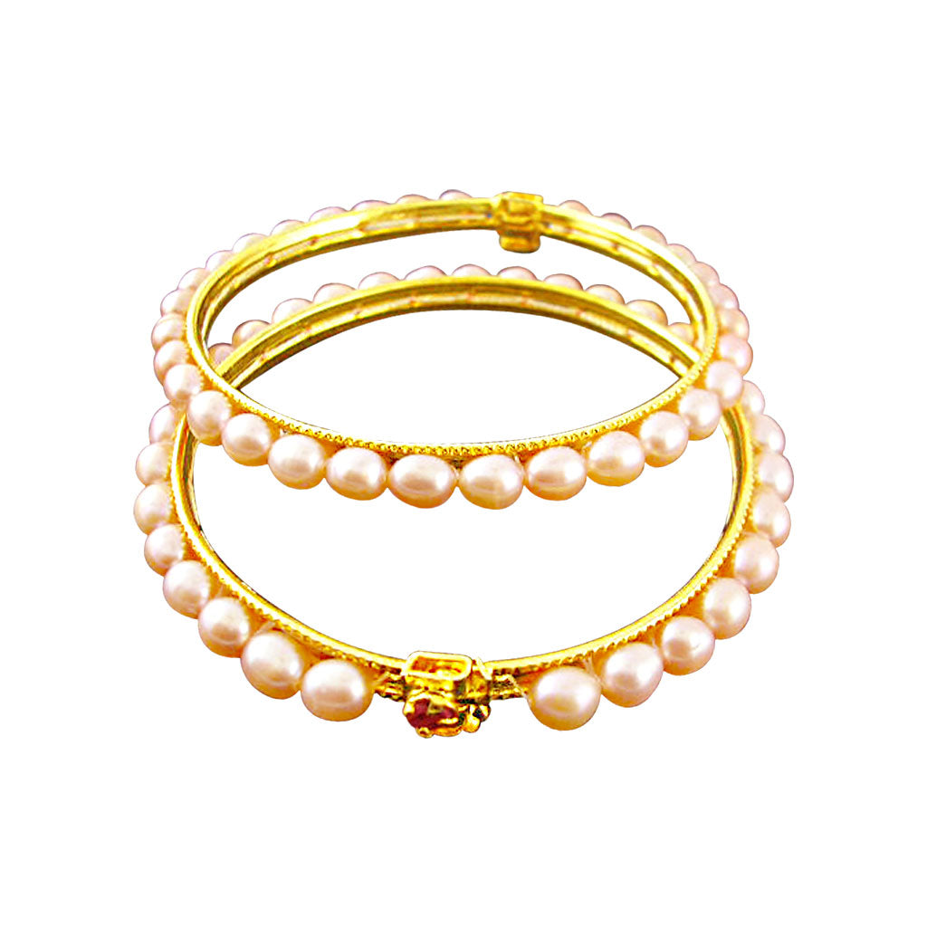 J Pearls Peach Oval Pearl Bangles - Real Pearl Jewelry