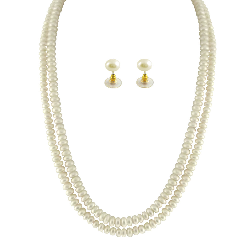 J Pearls 2 String White Pearl Set - Real Pearl Jewelry