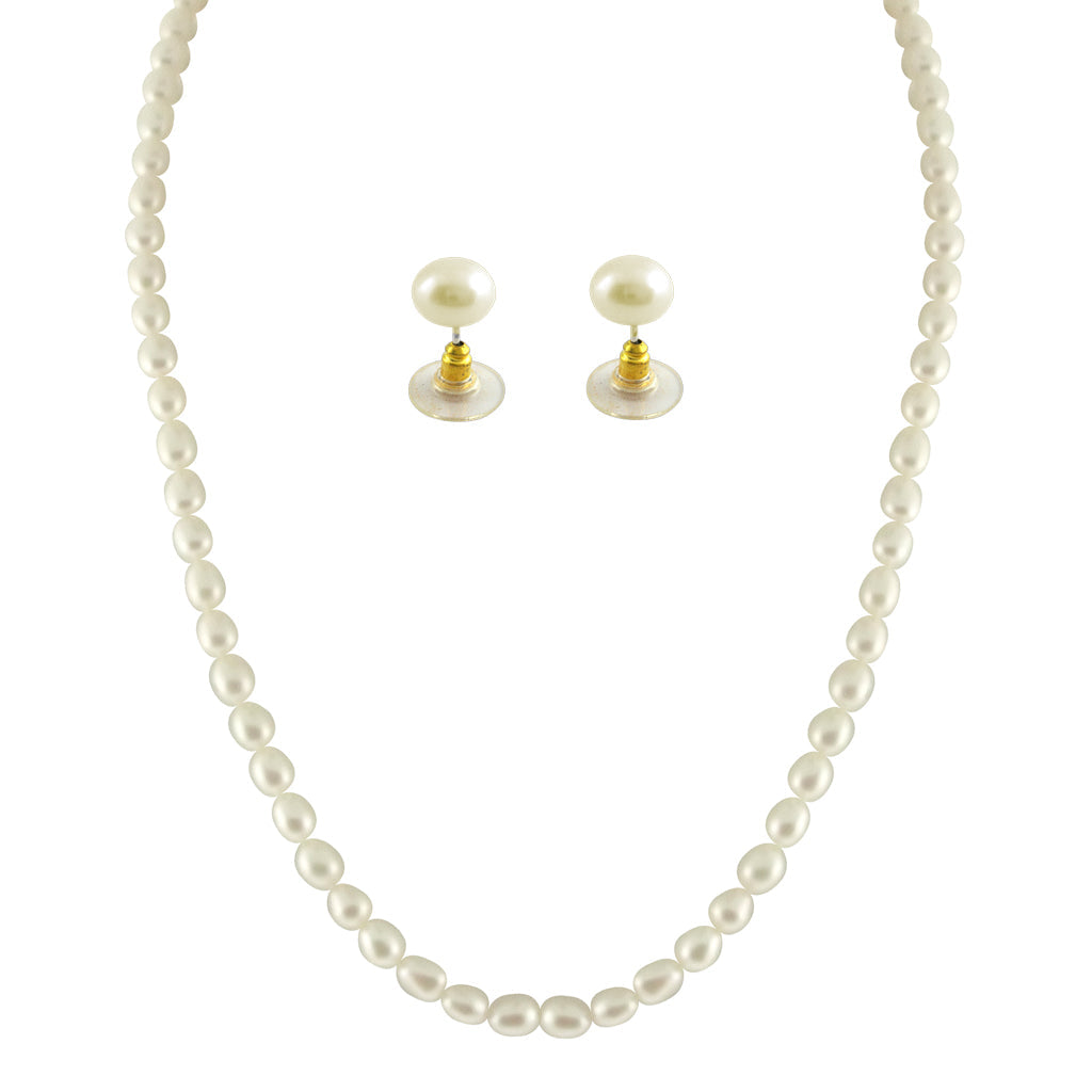 J Pearls 1 Line Oval Pearl Necklace - Real Pearl Jewelry