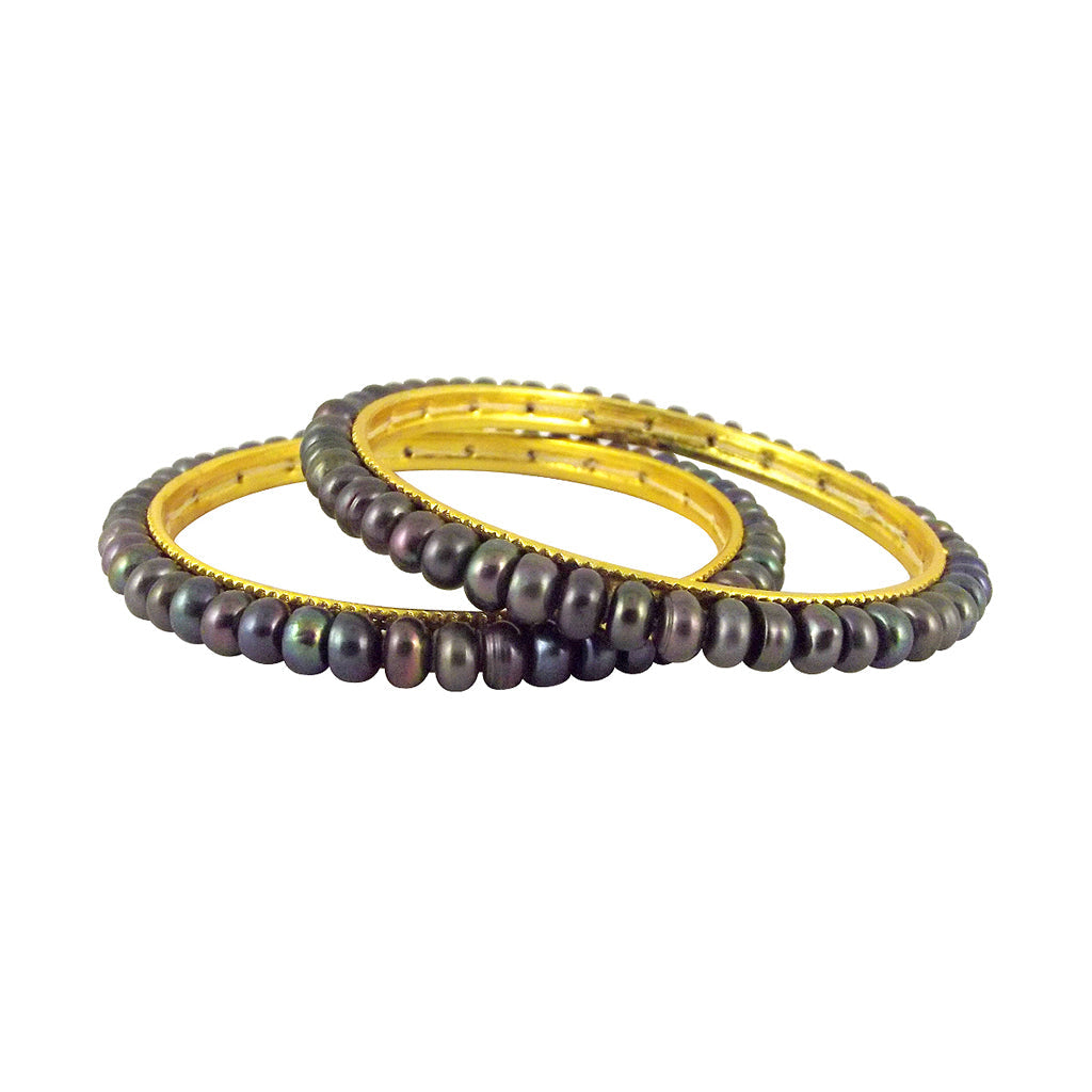 J Pearls Grey Button Pearl Bangles - Real Pearl Jewelry