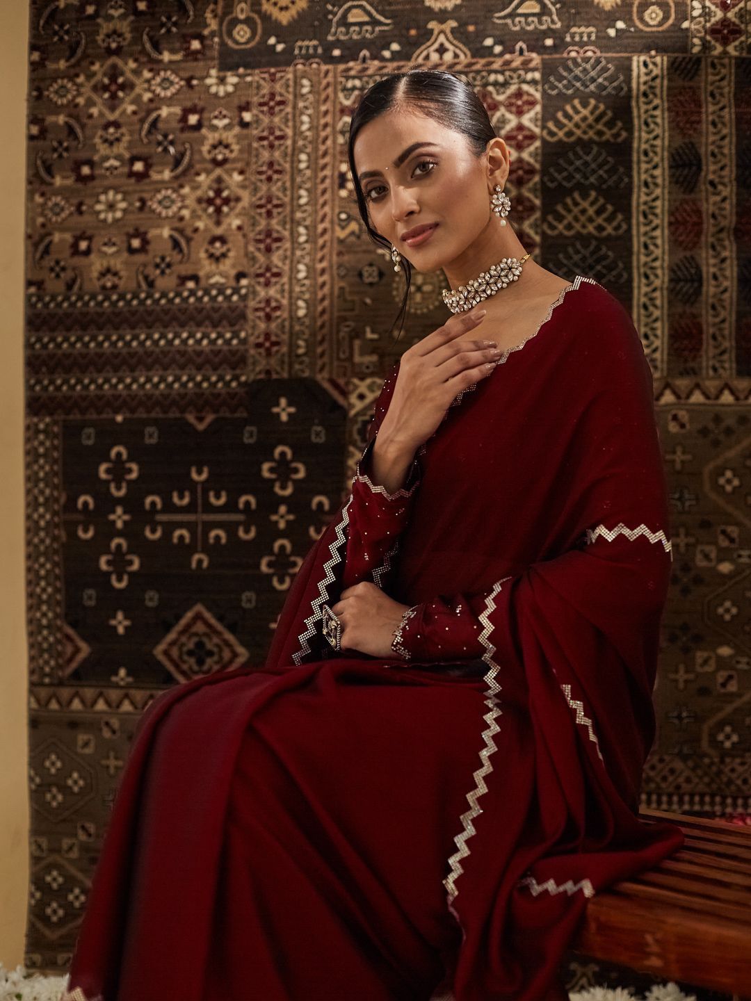 kasee Beads and Stones Pure Chiffon Saree