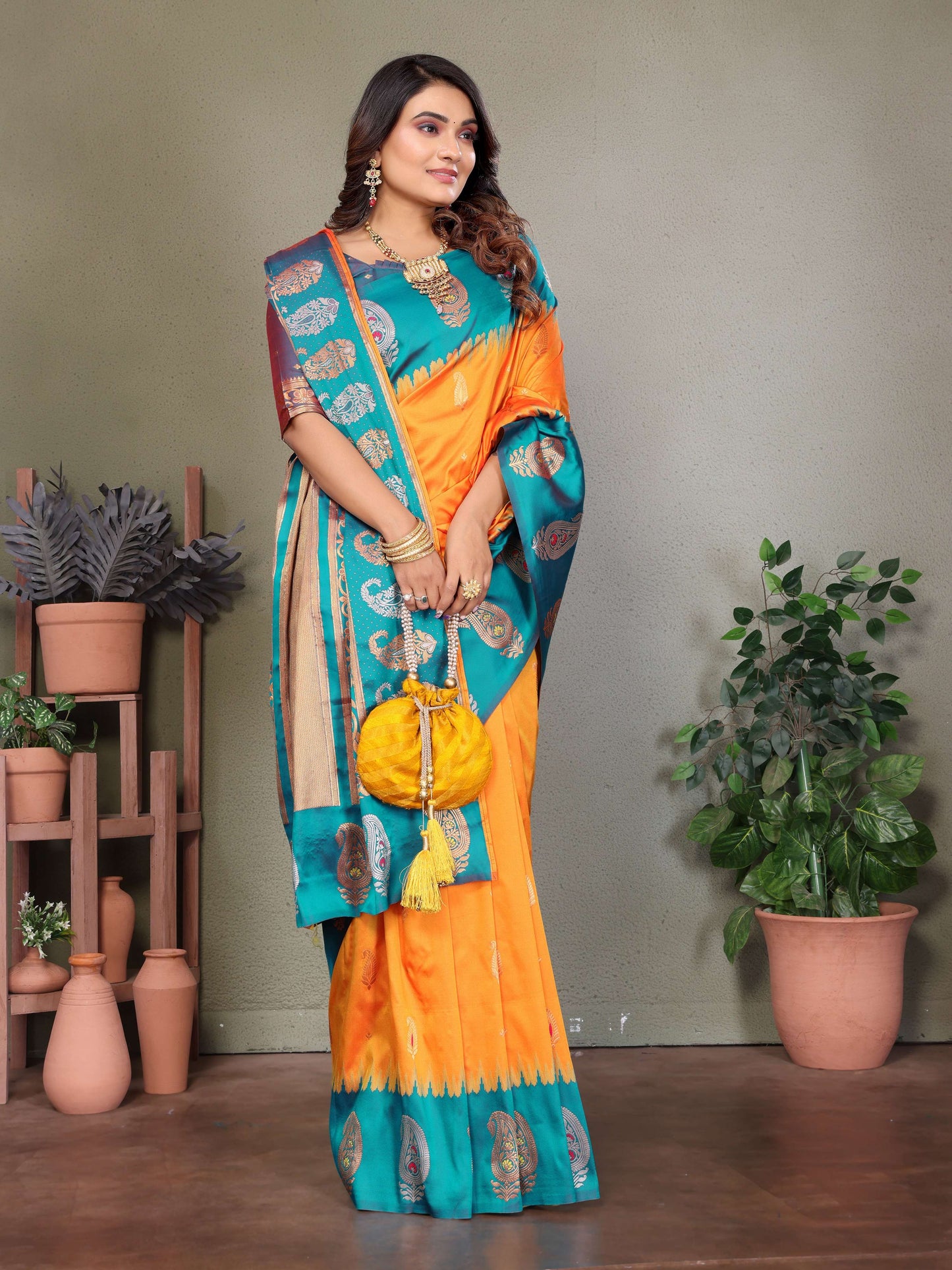 Sonakshi Women's Fenta Banarasi Silk Zari Woven Traditional Saree with Blouse