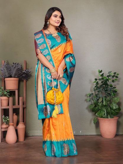 Sonakshi Women's Fenta Banarasi Silk Zari Woven Traditional Saree with Blouse