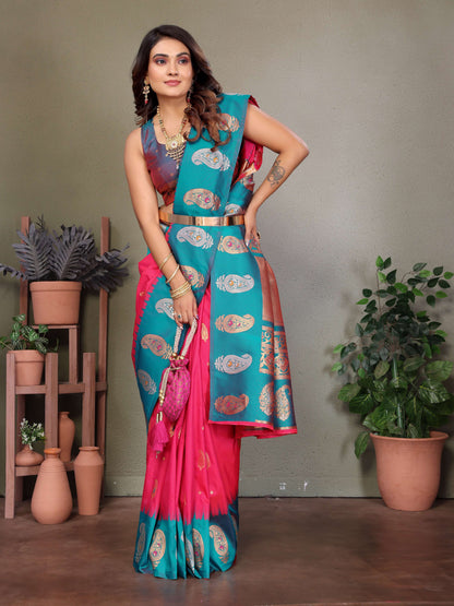 Sonakshi Women's Maharani Banarasi Silk Zari Woven Traditional Saree with Blouse