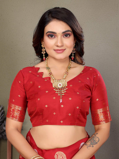 Sonakshi Women's Pink Banarasi Silk Zari Woven Traditional Saree with Blouse