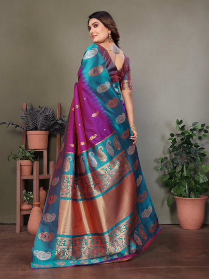 Sonakshi Women's Purple Banarasi Silk Zari Woven Traditional Saree with Blouse