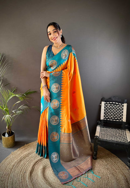 Sonakshi Women's Fenta Banarasi Silk Zari Woven Traditional Saree with Blouse