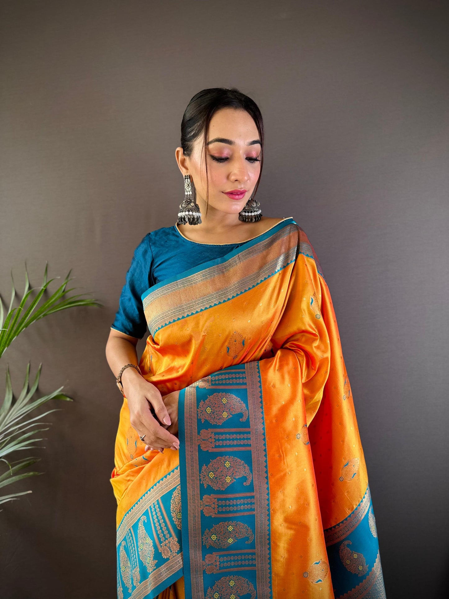 Sonakshi Women's Yellow Banarasi Silk Zari Woven Traditional Saree with Blouse