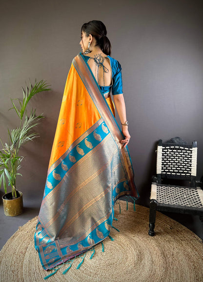 Sonakshi Women's Yellow Banarasi Silk Zari Woven Traditional Saree with Blouse