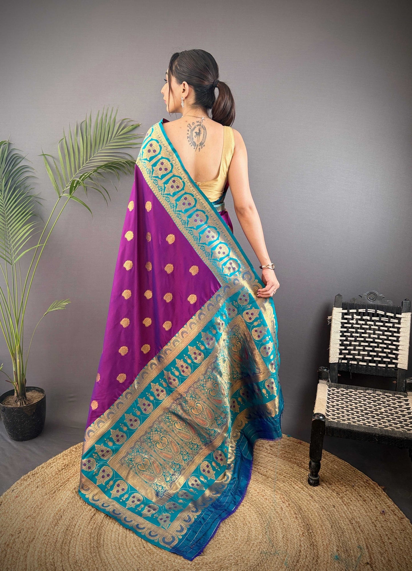Sonakshi Women's Purple Banarasi Silk Zari Woven Traditional Saree with Blouse
