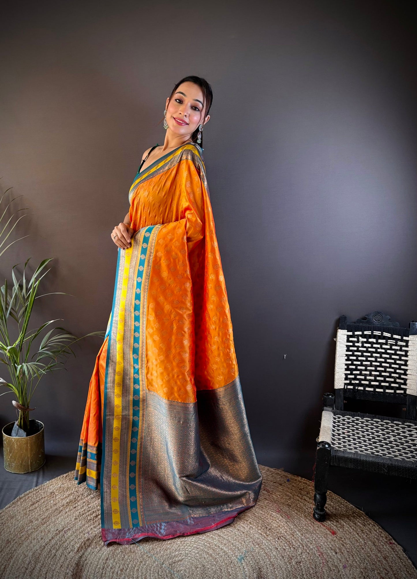 Sonakshi Women's Yellow Banarasi Silk Zari Woven Traditional Saree with Blouse