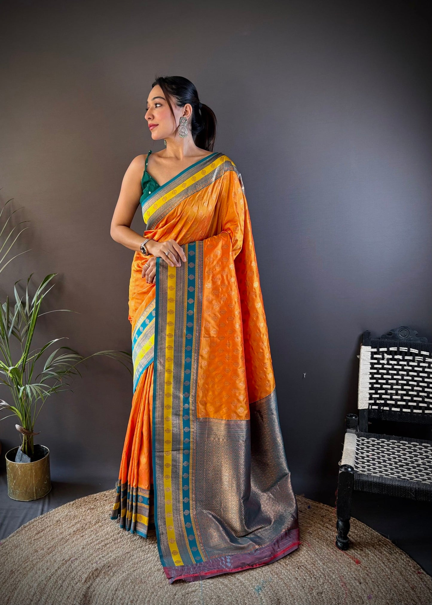 Sonakshi Women's Yellow Banarasi Silk Zari Woven Traditional Saree with Blouse