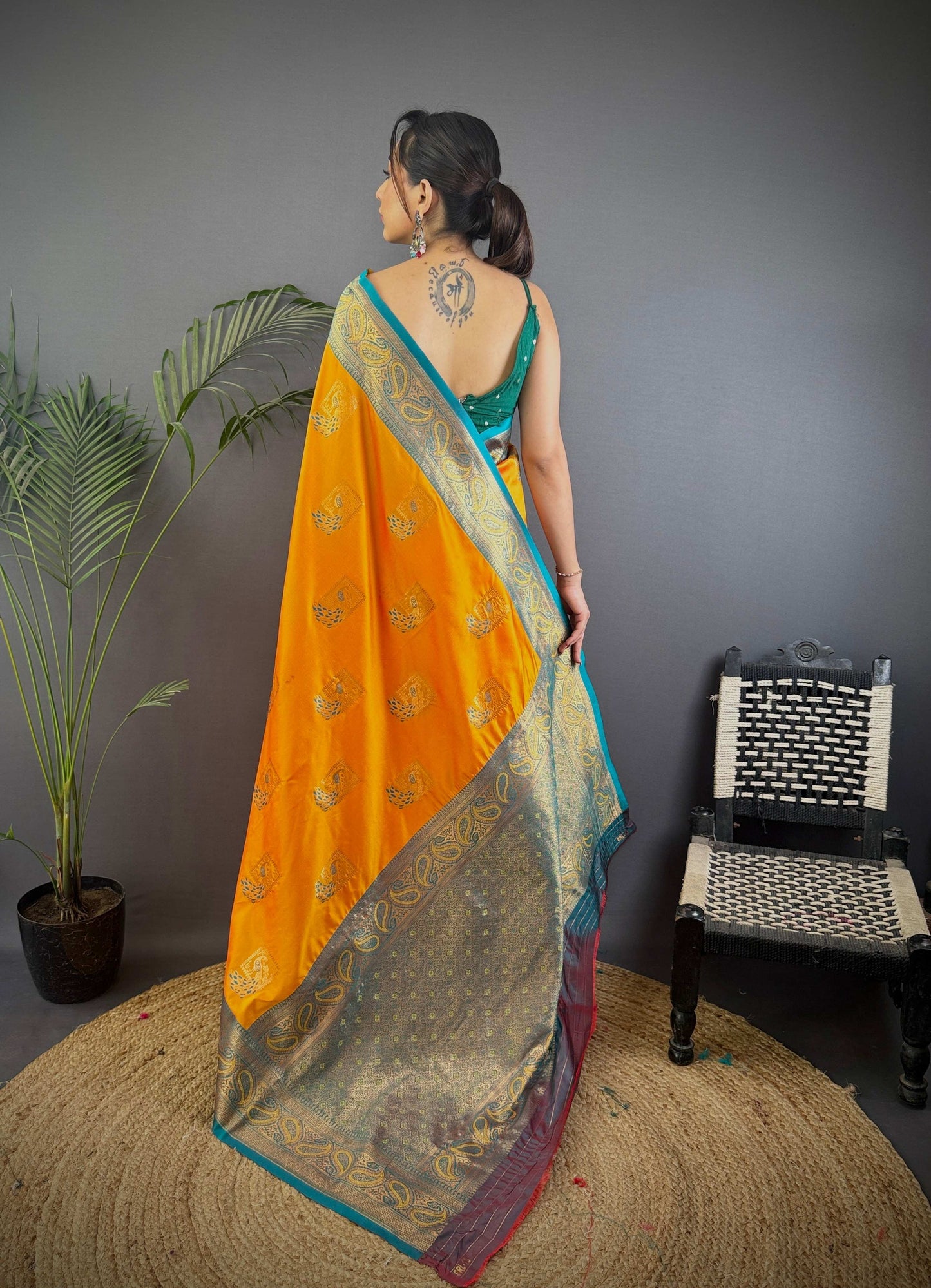 Sonakshi Women's Yellow Banarasi Silk Zari Woven Traditional Saree with Blouse