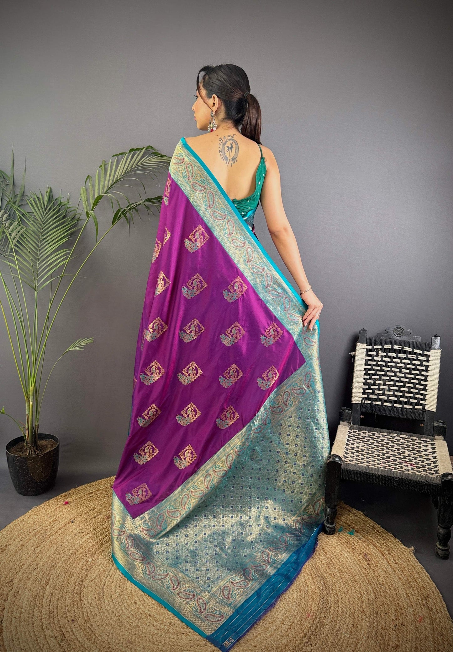 Sonakshi Women's Purple Banarasi Silk Zari Woven Traditional Saree with Blouse