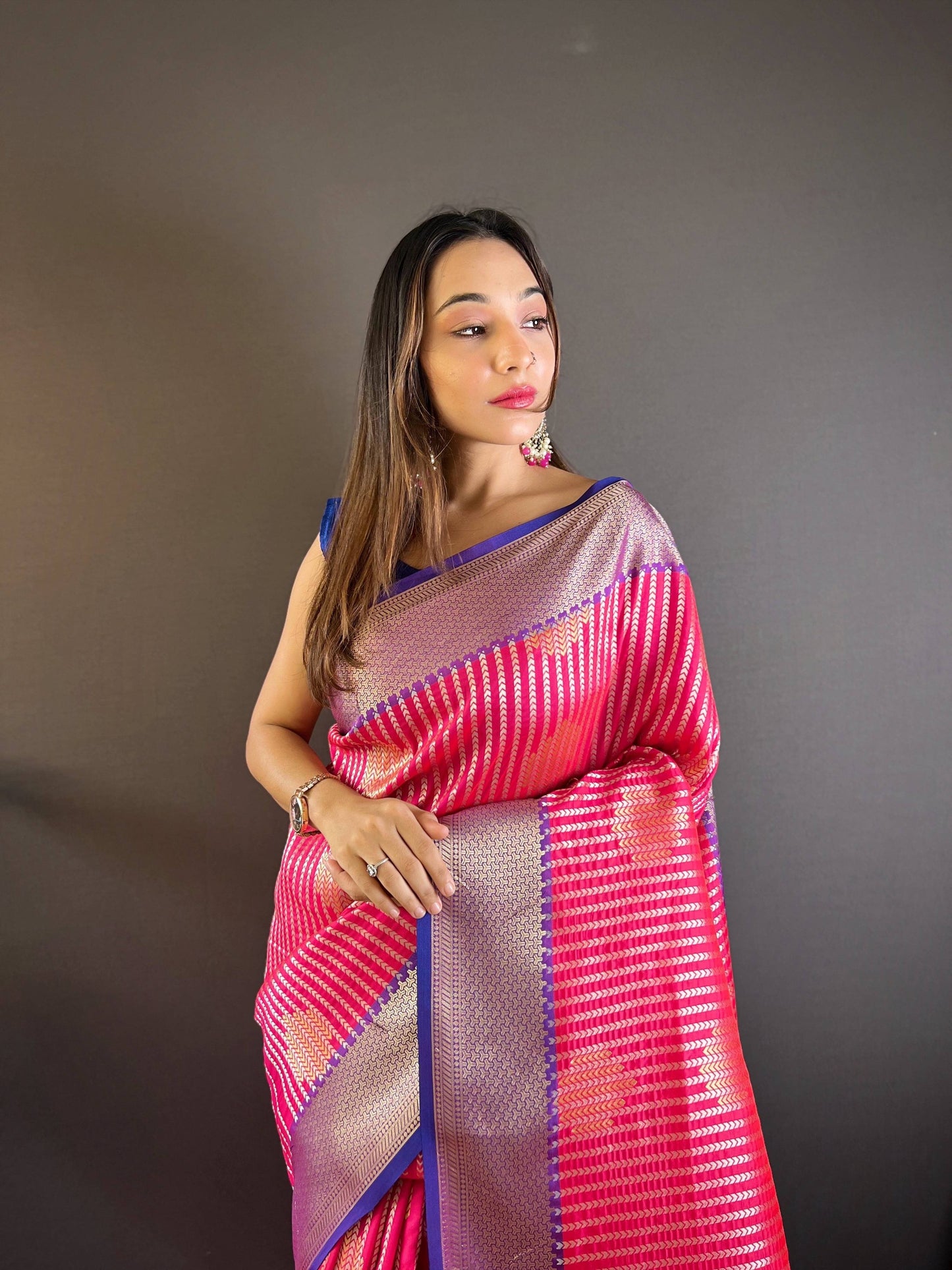 Sonakshi Women's Maharani Banarasi Silk Zari Woven Traditional Saree with Blouse
