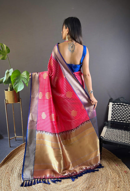 Sonakshi Women's Maharani Banarasi Silk Zari Woven Traditional Saree with Blouse