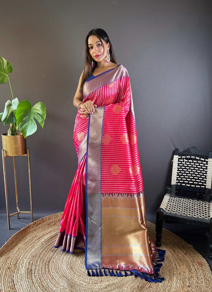Sonakshi Women's Maharani Banarasi Silk Zari Woven Traditional Saree with Blouse