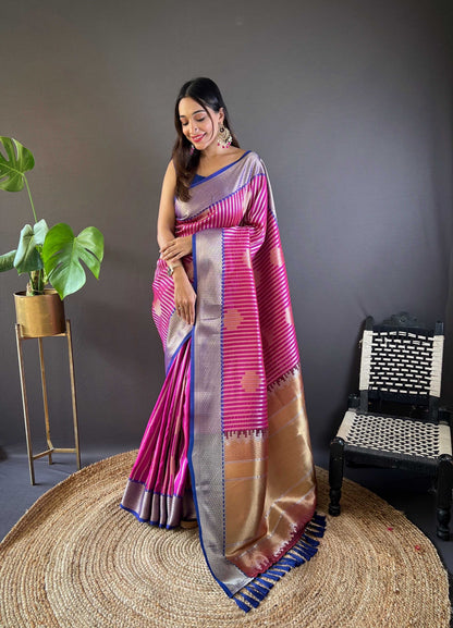 Sonakshi Women's Purple Banarasi Silk Zari Woven Traditional Saree with Blouse