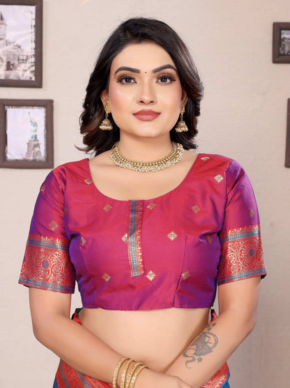 Sonakshi Women's Morepeach Banarasi Silk Zari Woven Traditional Saree with Blouse