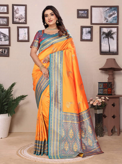 Sonakshi Women's Fenta Banarasi Silk Zari Woven Traditional Saree with Blouse