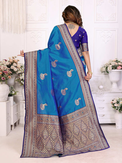 Sonakshi Women's Feroji Banarasi Silk Zari Woven Traditional Saree with Blouse