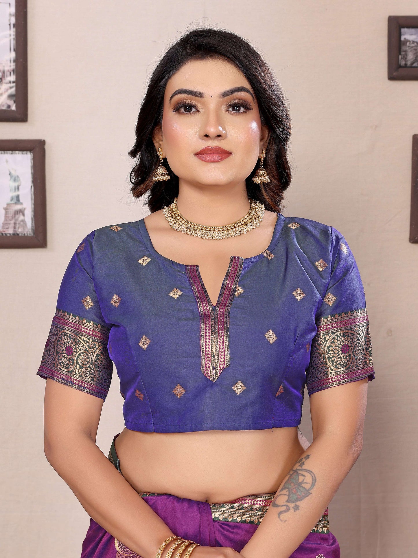 Sonakshi Women's Purple Banarasi Silk Zari Woven Traditional Saree with Blouse