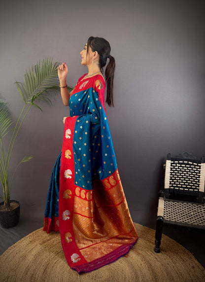 Sonakshi Women's Morepeach Banarasi Silk Zari Weaving Saree with Blouse