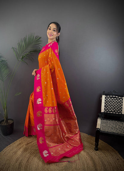Sonakshi Women's Fenta Banarasi Silk Zari Weaving Saree with Blouse