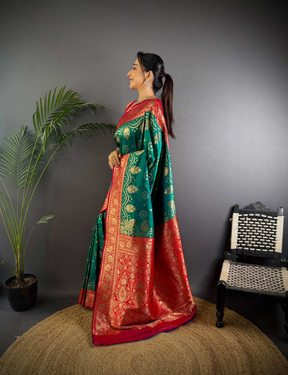 Sonakshi Women's Seagreen Banarasi Silk Zari Weaving Saree with Blouse