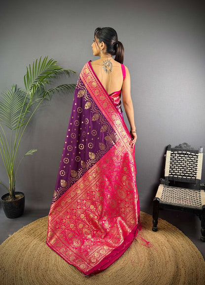 Sonakshi Women's Jamli Banarasi Silk Zari Weaving Saree with Blouse