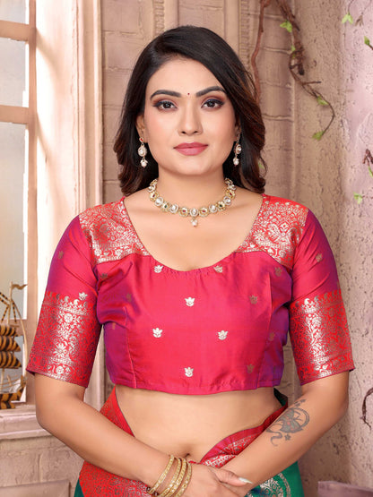 Sonakshi Women's Green Banarasi Silk Zari Weaving Saree with Blouse