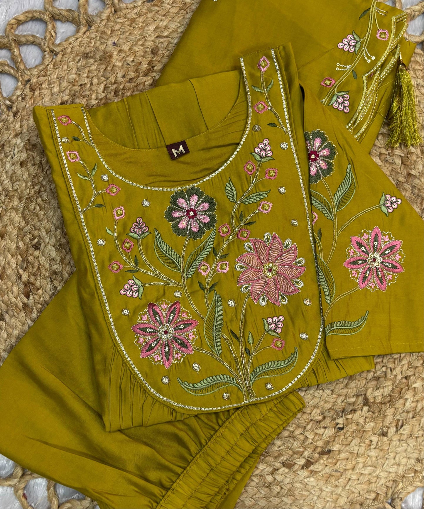 Sonakshi Women's Yellow Viscose Roman Silk With Multi Thread Embroidered With Hand Work Anarkali Gown Set With Dupatta