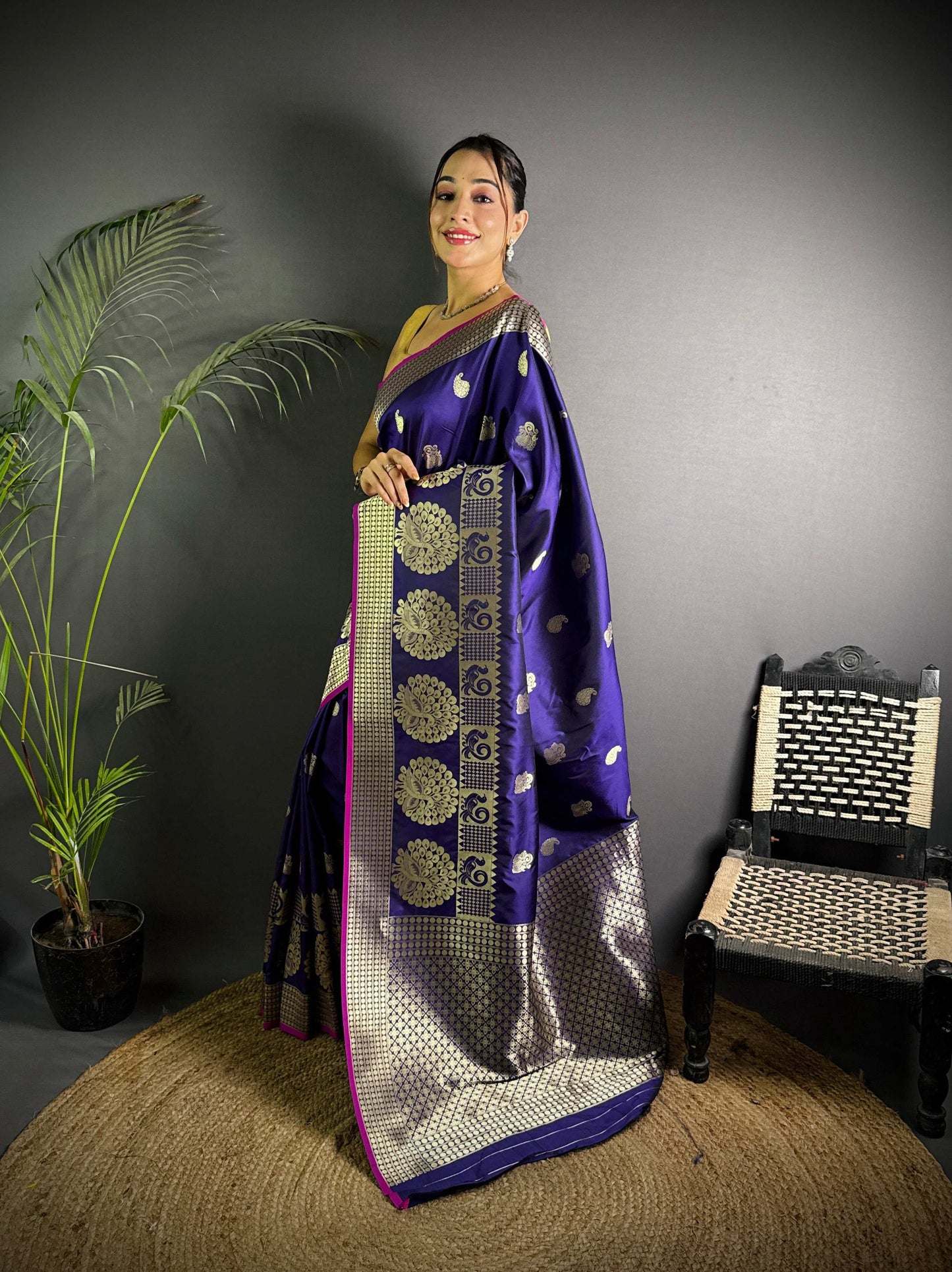 Sonakshi Women's Blue Soft Banarasi Lichi Silk Golden Zari Weaving Traditional Saree with Blouse