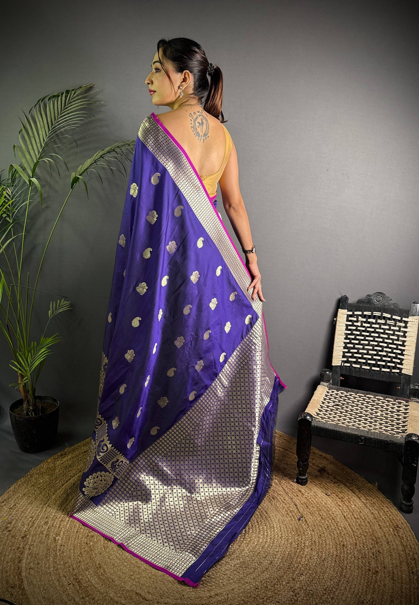 Sonakshi Women's Blue Soft Banarasi Lichi Silk Golden Zari Weaving Traditional Saree with Blouse