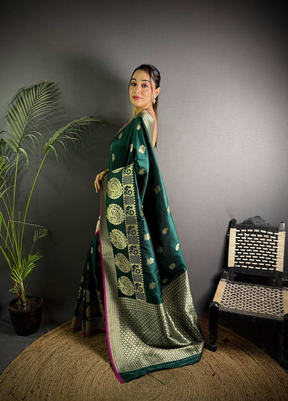 Sonakshi Women's Ramagreen Soft Banarasi Lichi Silk Golden Zari Weaving Traditional Saree with Blouse