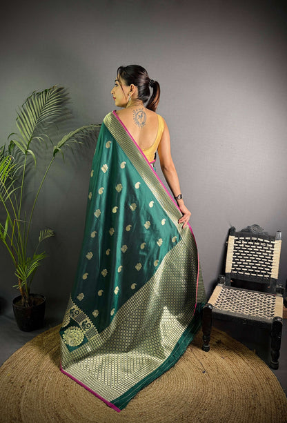 Sonakshi Women's Ramagreen Soft Banarasi Lichi Silk Golden Zari Weaving Traditional Saree with Blouse