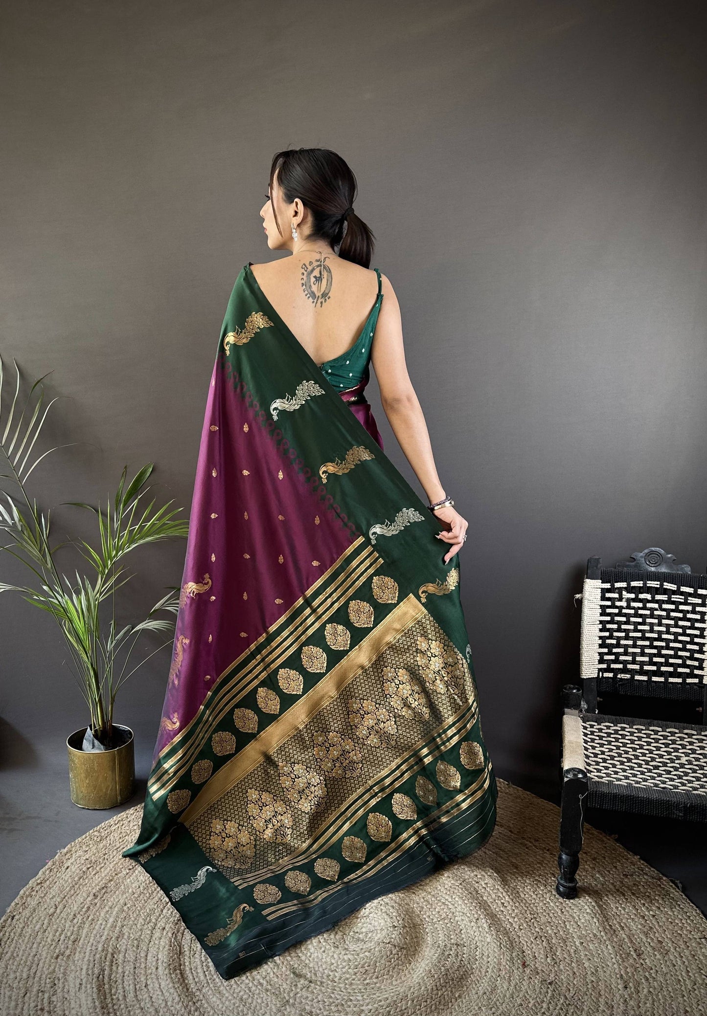 Sonakshi Women's Wine Soft Banarasi Silk Zari Weaving Traditional Saree with Blouse
